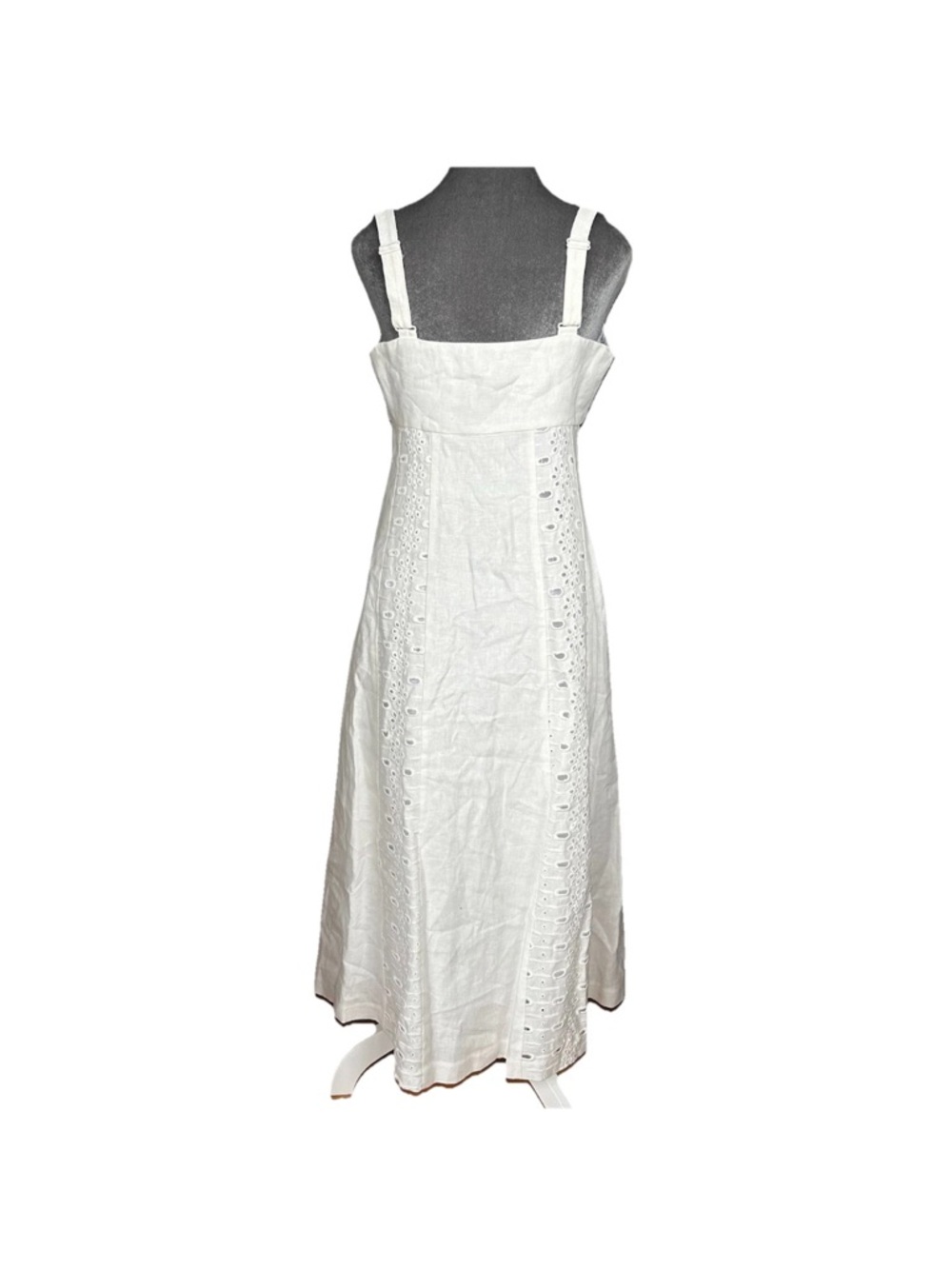 REISS Clarise Embroidered Eyelet Linen Midi Dress Size 6 Ivory White Graduation - Picture 8 of 16